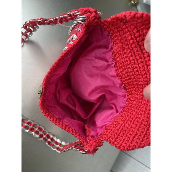 Vintage Upcycled Soda Can Pop Top Tab Handbag Red Crocheted Boho Shoulder Bag - Picture 4 of 7